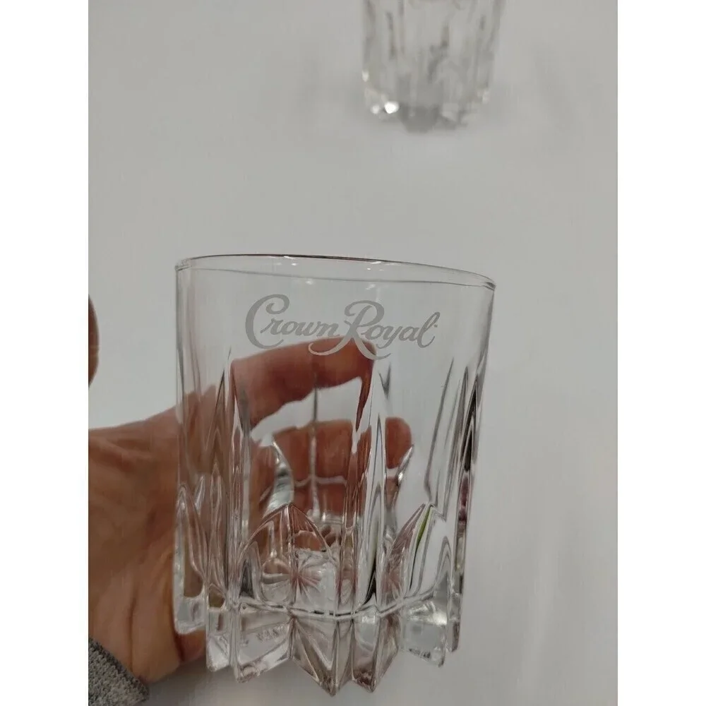 LOT Of 2—CROWN ROYAL Starburst White Cursive Logo Rocks Glasses ITALY Vintage